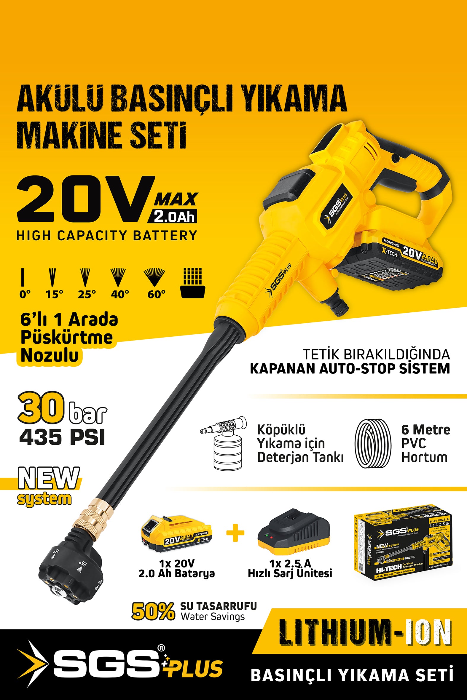 AKÜLÜ BASINÇLI YIKAMA MAKİNESİ SETİ 30 BAR